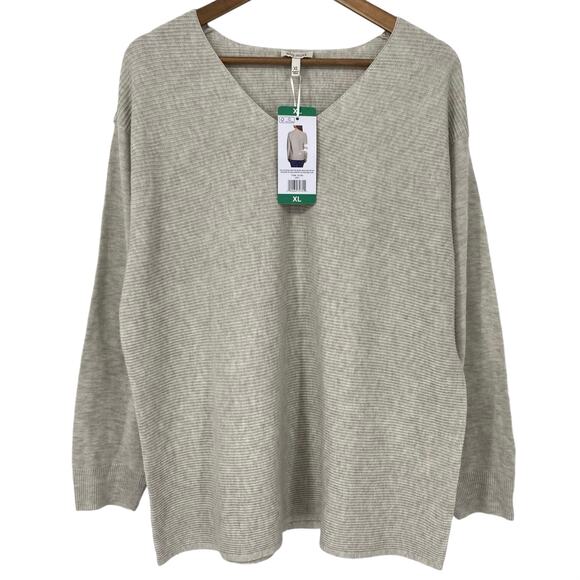 ELLA MOSS NWT Long Sleeve V Neck Sweater Size XL Cream Stretchy Knit Relaxed Fit - Picture 1 of 4